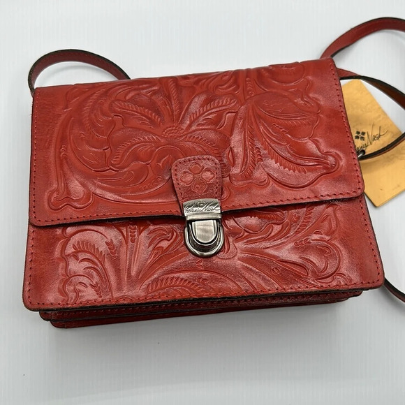 NWT PATRICIA NASH~Lanza Burnished Tooled Ochre Leather Crossbody Bag - Picture 4 of 11